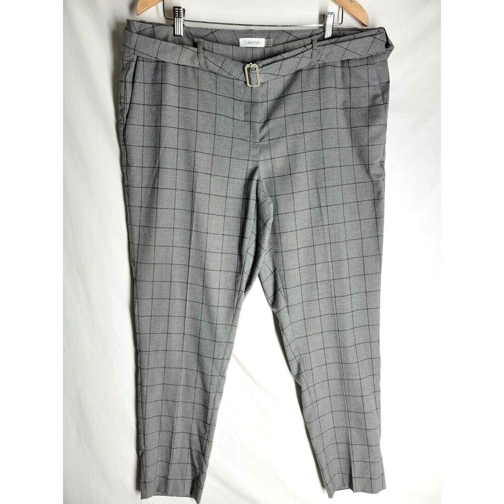 NWT Calvin Klein Women's Pants Gray Plaid Modern Ankle Stretch Trousers 14W